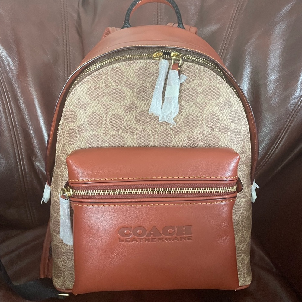 New Coach Charter Backpack 24 In Signature Canvas (Tan Rust)
